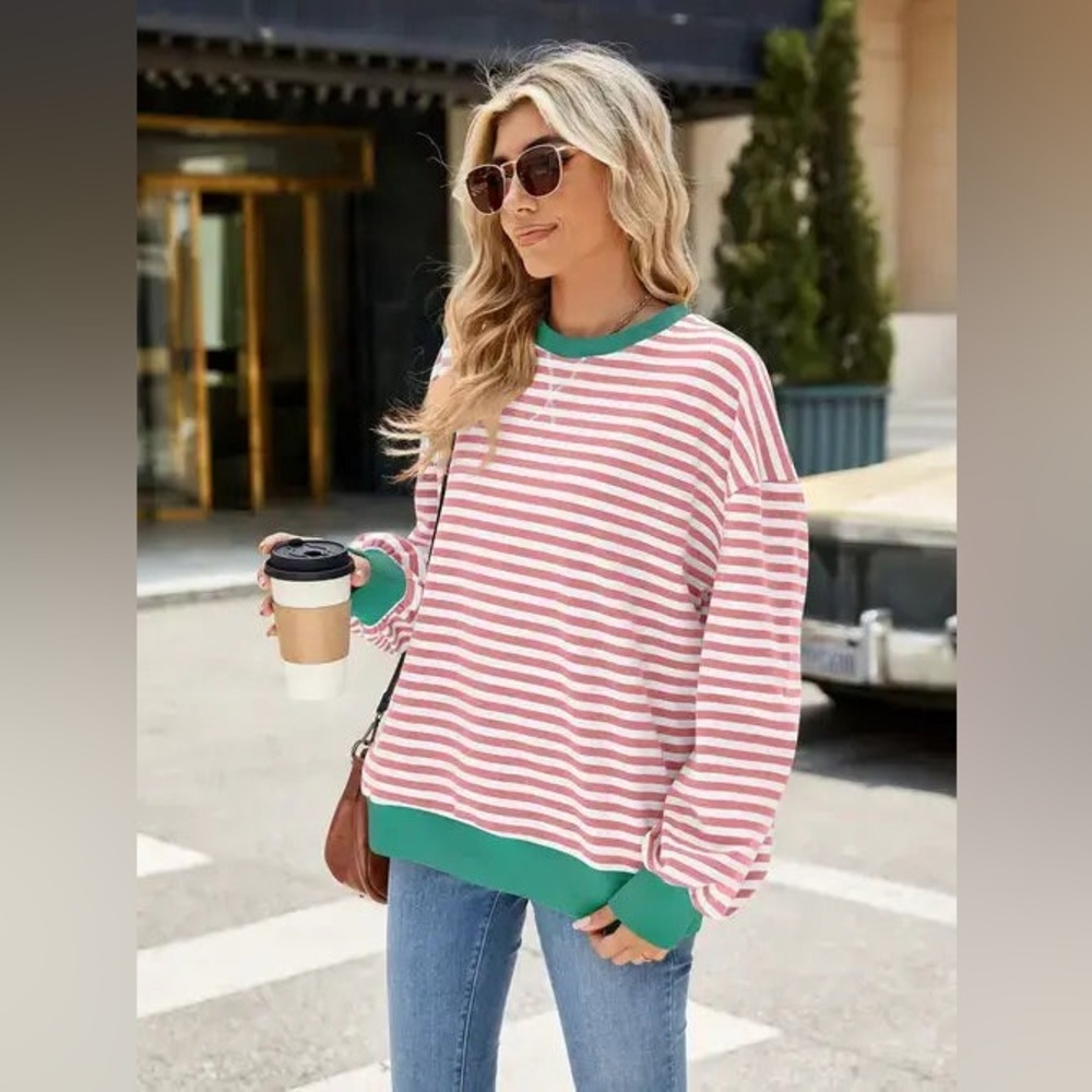 Striped Green and White Women's Sweatshirt